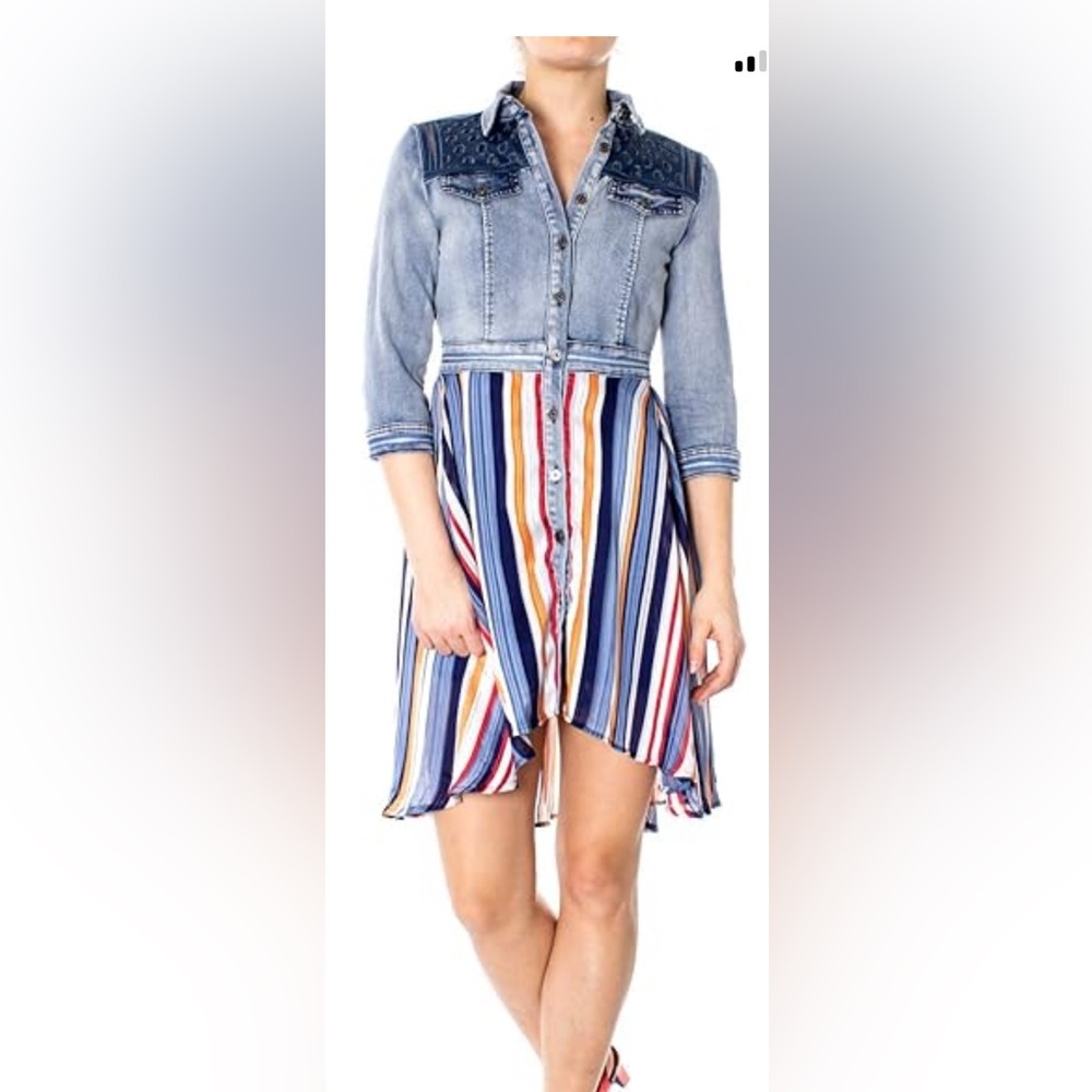 Desigual Denim-Top Dress with Multicolor Stripes